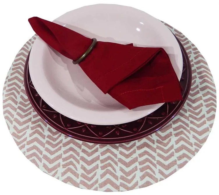 Sousplat Redondo Moscou em Algodão com Estrutura MDF 35cm - Chevron Rosa e Branco - 2 unidades