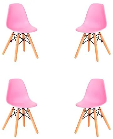 Kit 04 Cadeiras Eames Infantil Rosa Base Madeira - 73222 Sun House