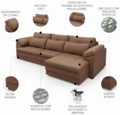 Sofá Retrátil 3 Lugares Para Sala 297cm Dijon Couro Mel S07 - Mpozenat