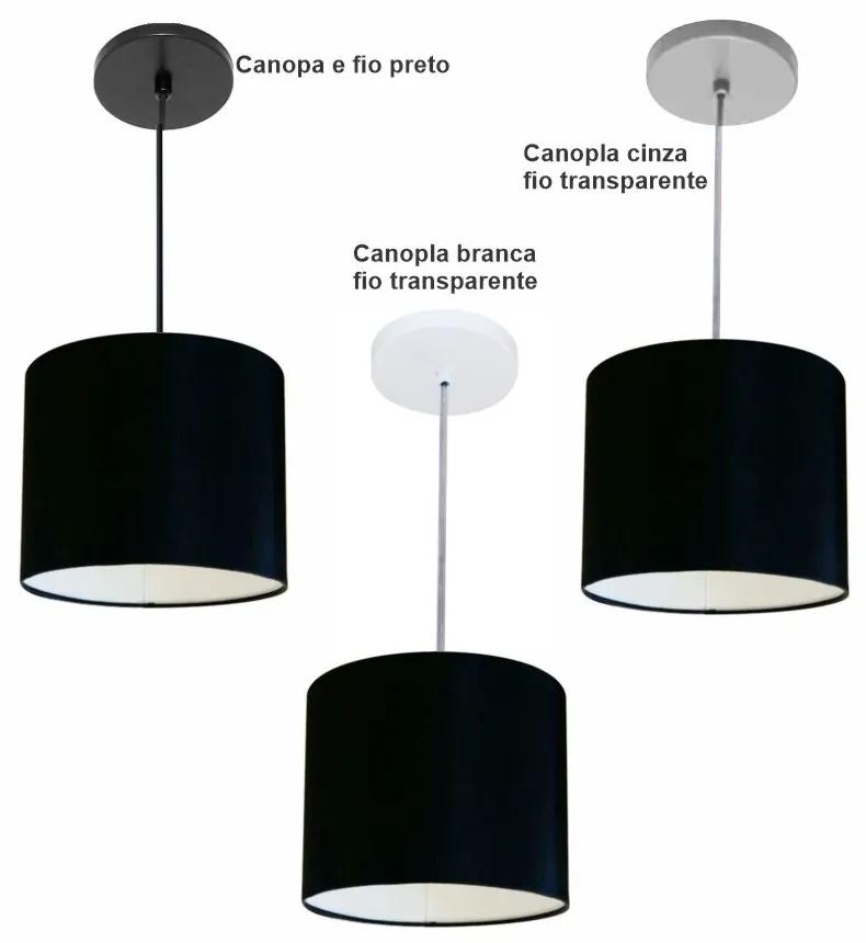 Luminária Pendente Vivare Free Lux Md-4105 Cúpula em Tecido - Preta - Canopla cinza e fio transparente