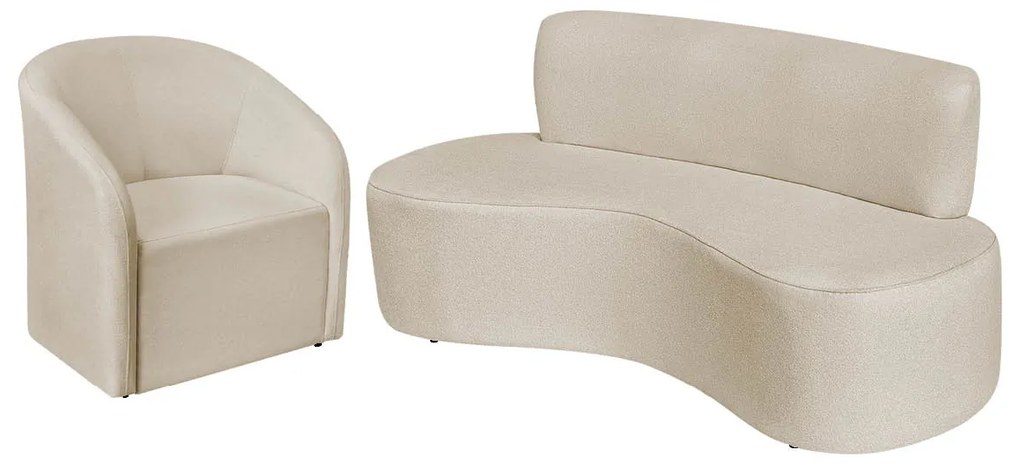 Kit Sofá Curvo Amsterdã 180cm e Poltrona Luiza Max Bouclé