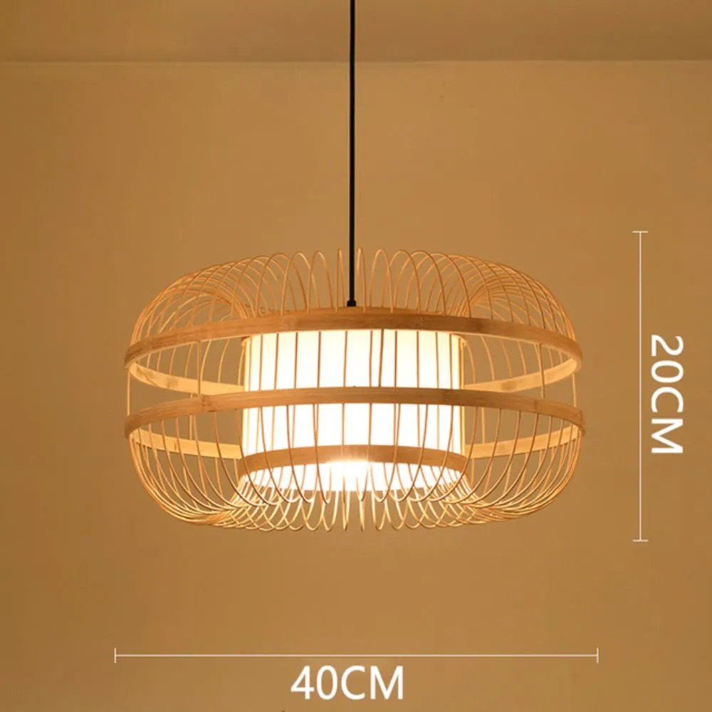 Luminária Pendente Estilo chinês artesanal led de bambu lustre cozinha quarto hotel jardim decoração pingente lâmpadas - Type K-40CM - Canopy-White