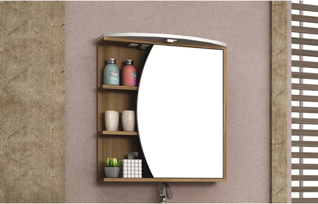 Armário para Banheiro com Espelho 60cm em MDF Nogal/Branco