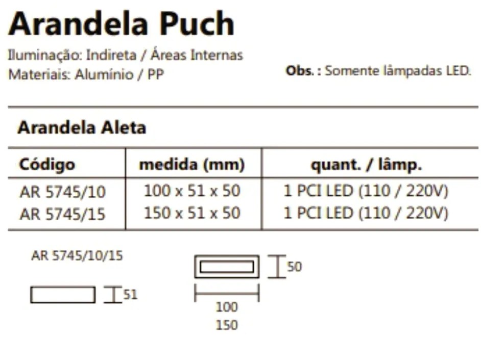 Arandela Puch Retangular Interna 1Xpci Led 5W 10X5X5Cm | Usina 5745/10 (BT - Branco Texturizado, 110V)