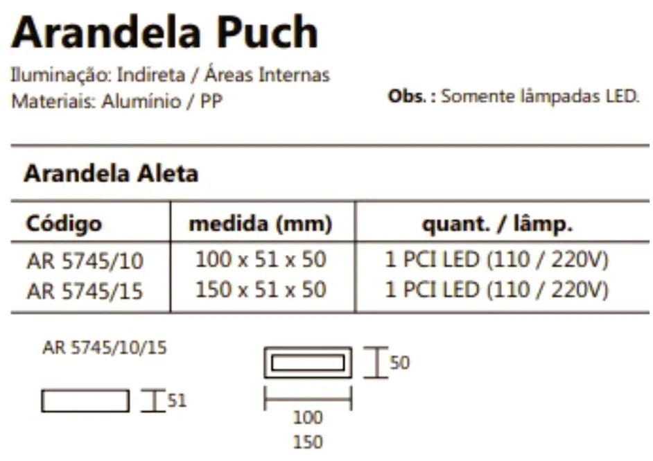 Arandela Puch Retangular Interna 1Xpci Led 5W 10X5X5Cm | Usina 5745/10 (DR-M - Dourado Metálico, 110V)