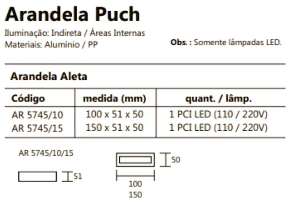 Arandela Puch Retangular Interna 1Xpci Led 5W 10X5X5Cm | Usina 5745/10 (PT / FN-F - Preto Texturizado / Fendi Fosco, 110V)