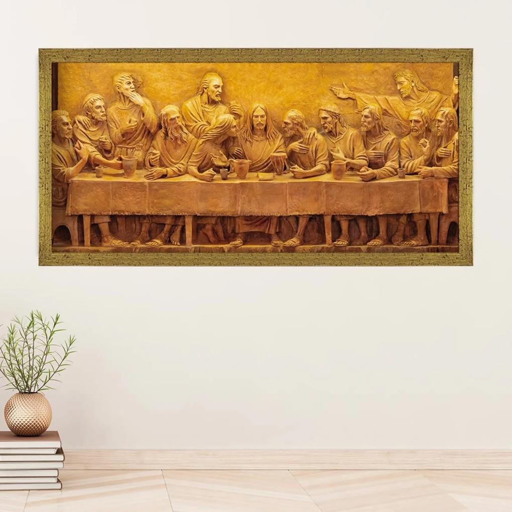 Tela com Moldura Slim Pintura Santa Ceia 60x130cm Dourado