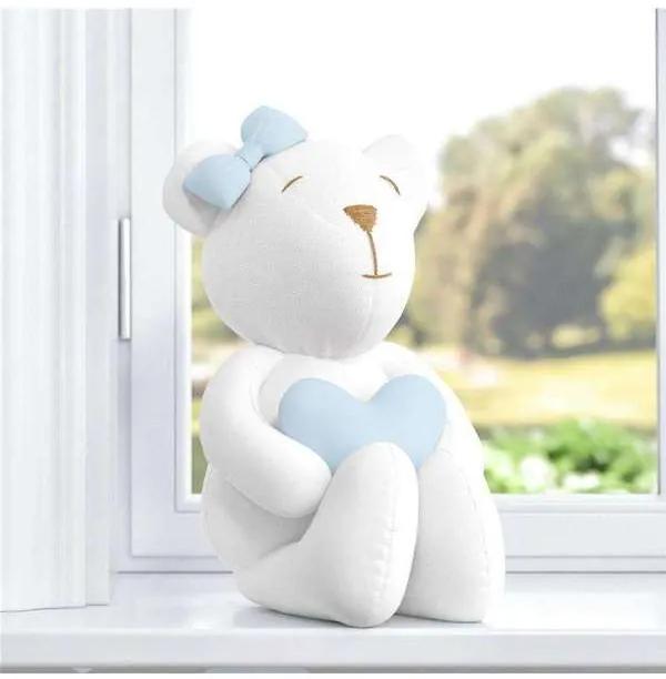 Ursa Branco com Coração Azul 42cm Grão de Gente Az