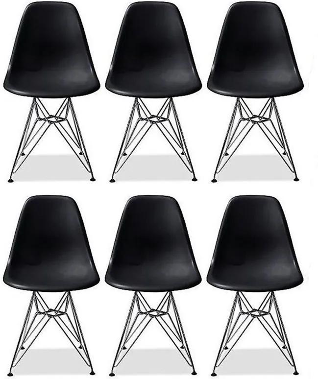 Conjunto 6 Cadeiras Eiffel Eames DSR Preta