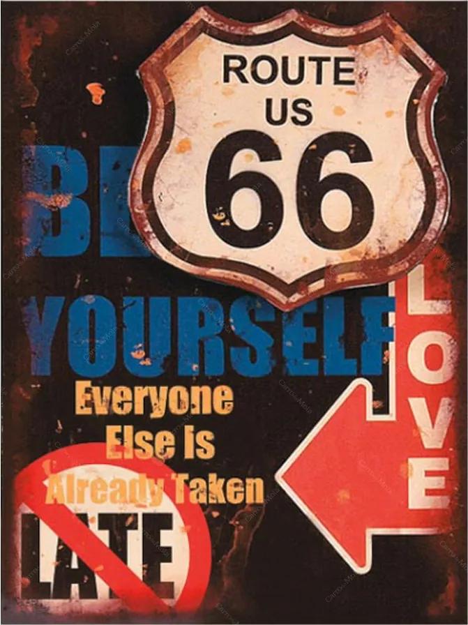 Placa Decorativa Route 66 Média em Metal - 30x20 cm