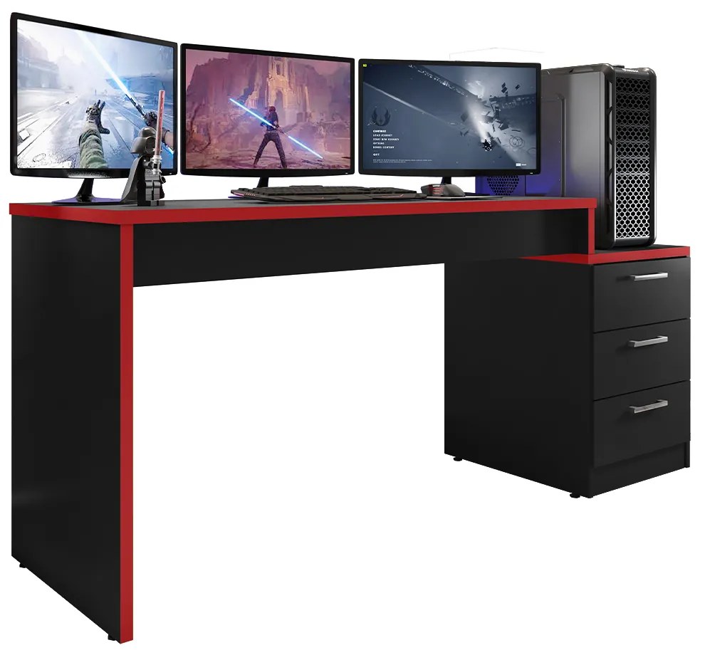 Mesa Gamer DRX 500 Pequim L01 Preto TX/Vermelho - ADJ DECOR