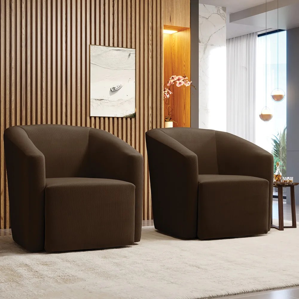 Poltrona Decorativa Base Giratória Kit 2 Stella Max Suede D03 - D'Rossi - Marrom