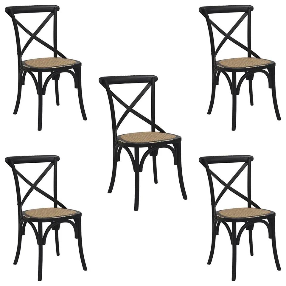 Kit 5 Cadeiras Decorativas Sala De Jantar Cozinha Danna Rattan Natural Preta G56 - Gran Belo