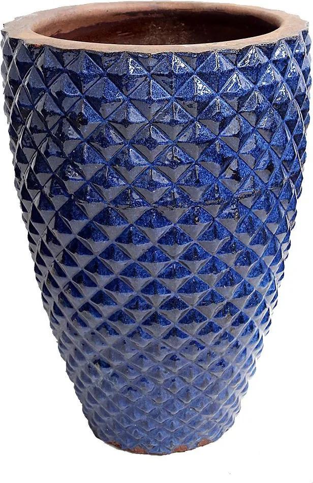 Vaso Premium Cerâmica Importado Xadrez Alto Azul D62cm x A92cm