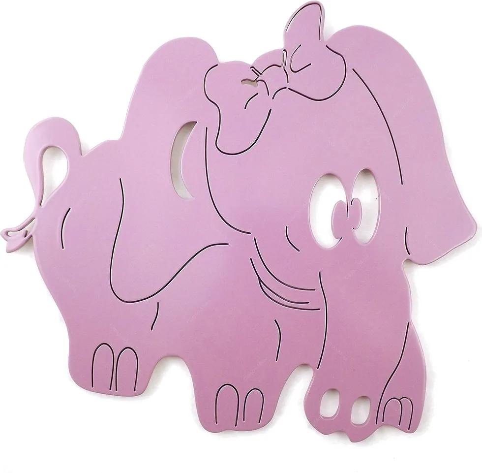Placa Elefante Roxo - Tema Infantil - MDF Vazado - 36x32 cm