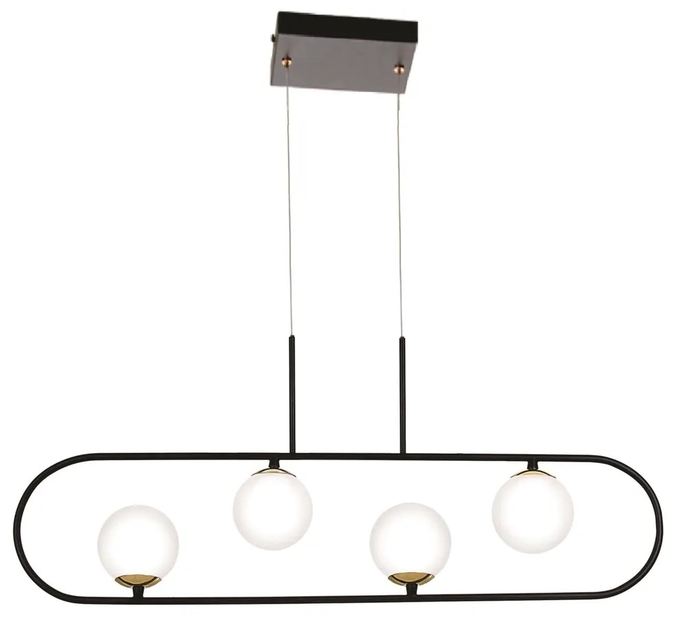 Pendente Oval C/ Globo 79X10X25Cm Metal E Vidro 4 X G9 Globo Ø10Cm|Old... (CHAMPANHE / DOURADO BRILHO, FOSCO)