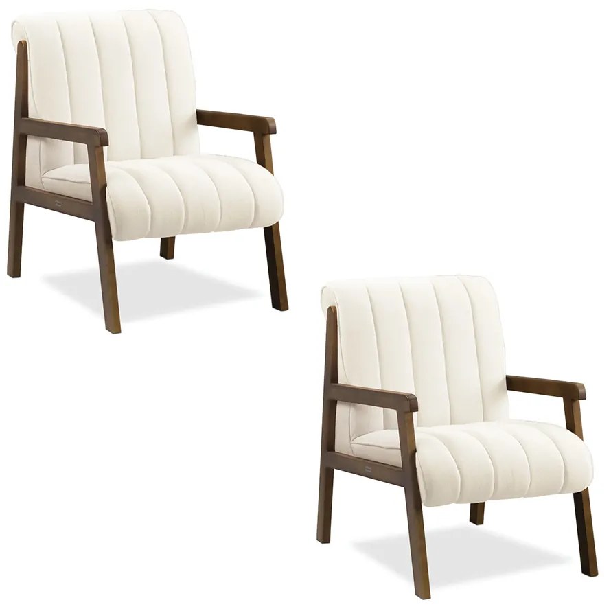 Poltrona Decorativa Sala Base de Madeira kit 2 Daline Bouclê E03 - D'Rossi - Bege