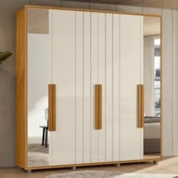 Guarda Roupa Casal 230cm Com Espelho Barok Off/Cinamomo Z10 - Mpozenat