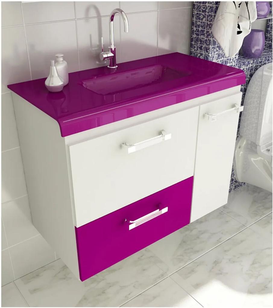 Gabinete para Banheiro 80 cm com 2 Peças Vetro 13 Branco e Violeta Tomdo