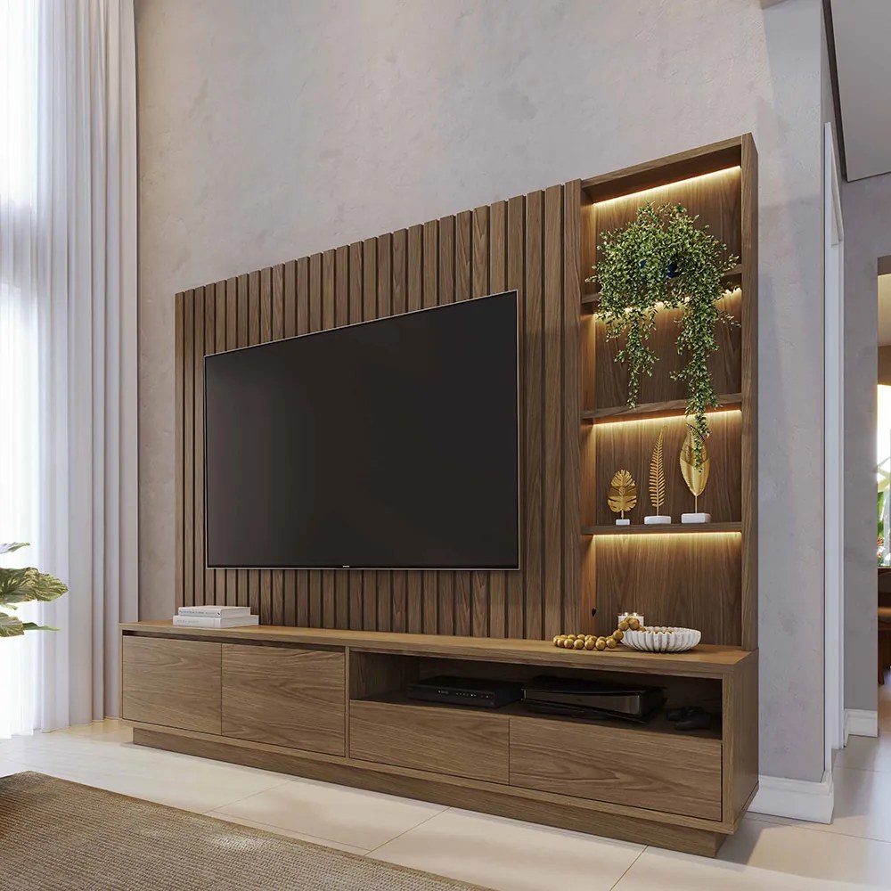 Estante de TV 82 Polegadas 240cm com LED Leme Amêndoa C04 - D'Rossi