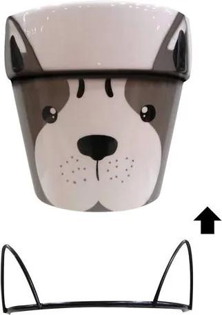 Vaso Decorativo 12cm Marrom com Suporte de Metal Dog