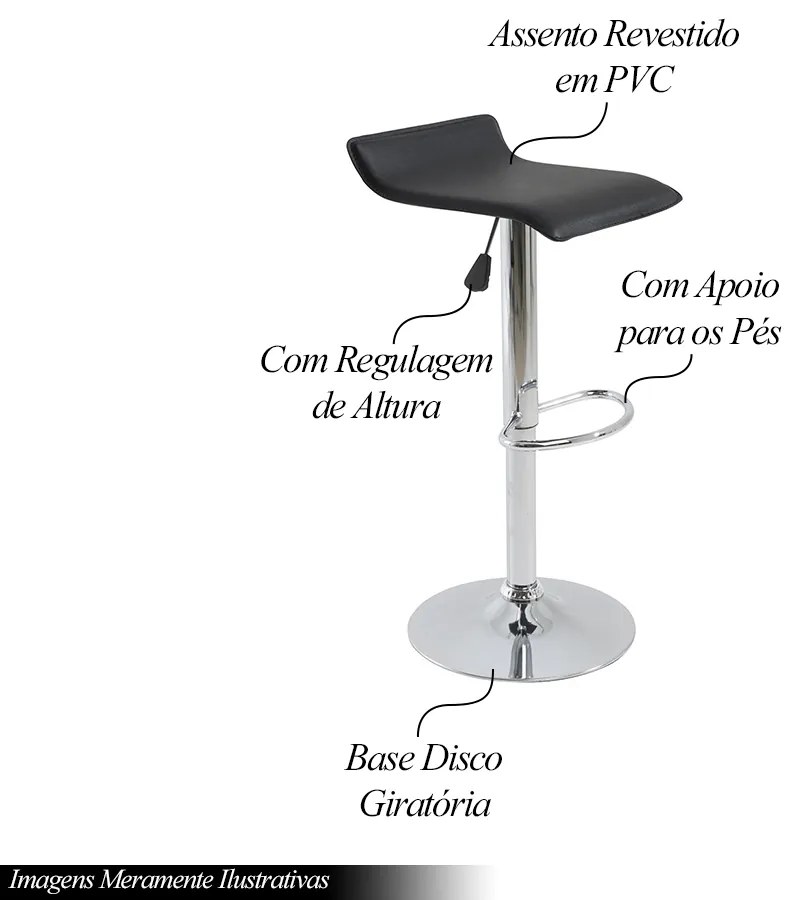 Kit 6 Banquetas Decorativas Hayley PVC c/Regulagem de Altura c/Apoio Para os Pés Base Disco Giratória Preto G56 - Gran Belo