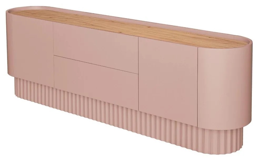 Aparador Buffet York 2,4m - Rosa Blush com Lâmina Cinamomo Natural