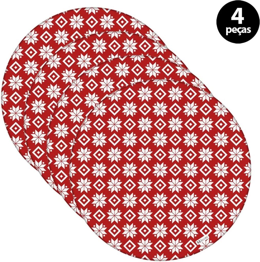 Capa para Sousplat Mdecore Natal Flocos de Neve Vermelho 4pçs