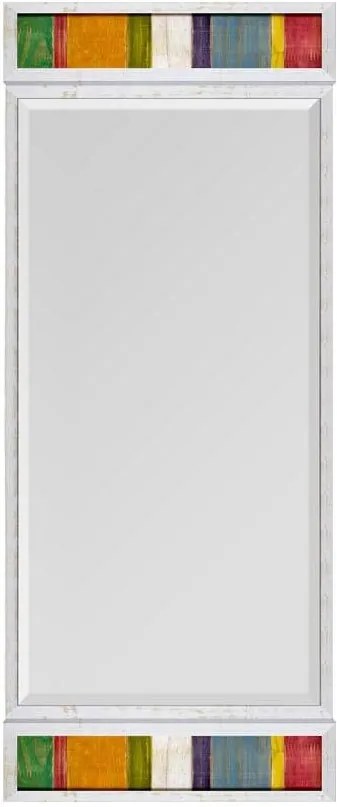 Espelho Branco Provençal Rústico Com Bisotê E Acabamento Colorido