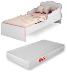 Mini Cama Infantil Doce Sonho com Colchão D20 Branco/Rosa - Qmovi