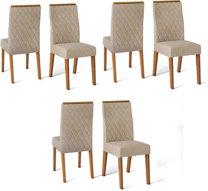 Conjunto 6 Cadeiras Cássia Rústico Terrara Tecido Linho Saara