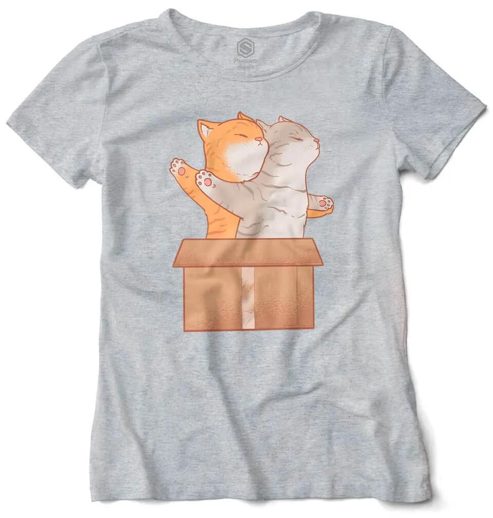 Camiseta Baby Look Gato Gatinhos Na Caixa Titanic - Salmão - M