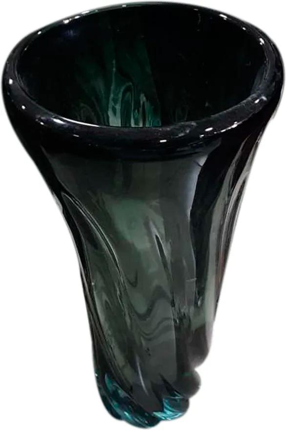 Vaso Decorativo em Murano Preto com Detalhes Curvados - 35x15cm