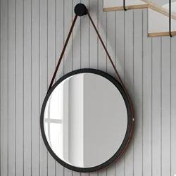 Espelho Decorativo Redondo 67cm Com Alça Adnet Escandinavo H01 Preto -