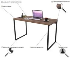 Conjunto Escritório Estilo Industrial Mesa 120cm e Estante 60cm 3 Prat