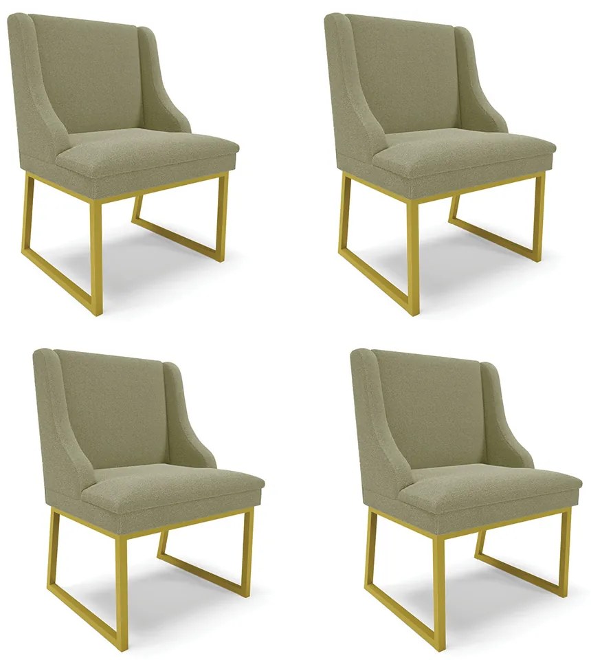 Cadeira Sala de Jantar Industrial Dourado kit 4 Liz Bouclê D03 - D'Rossi - Verde Pistache