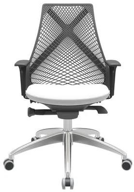 Cadeira Office Bix Tela Preta Assento Aero Branco Autocompensador Base Alumínio 95cm - 63942 Sun House