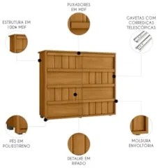 Cômoda Para Quarto Com 8 Gavetas 136cm Avila Cinamomo Z10   - Mpozenat