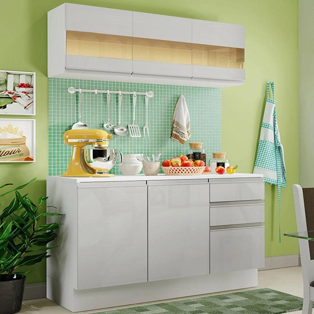 Cozinha Compacta 100% MDF Madesa Smart 120 cm Modulada Com Balcão e Tampo - Frentes Branco Brilho Branco
