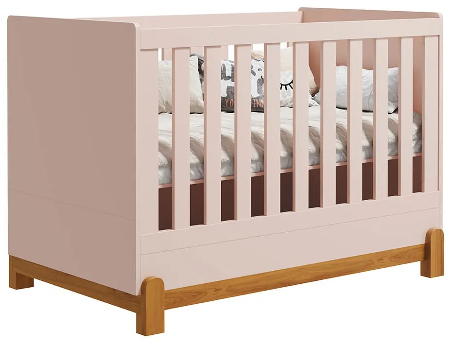 Kit Quarto Infantil Lotus Berço Mini Cama + Cômoda 4 Gavetas e 1 Porta + Guarda-Roupa 4 Portas com 4 Gavetas - Rosa Fosco