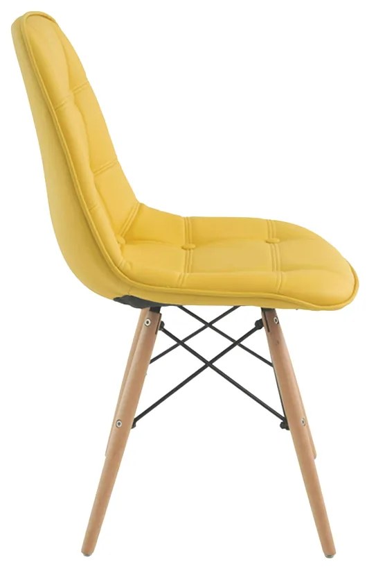 Cadeira para Sala de Jantar Eiffel Eames Botonê Amarelo Base Madeira - D'Rossi