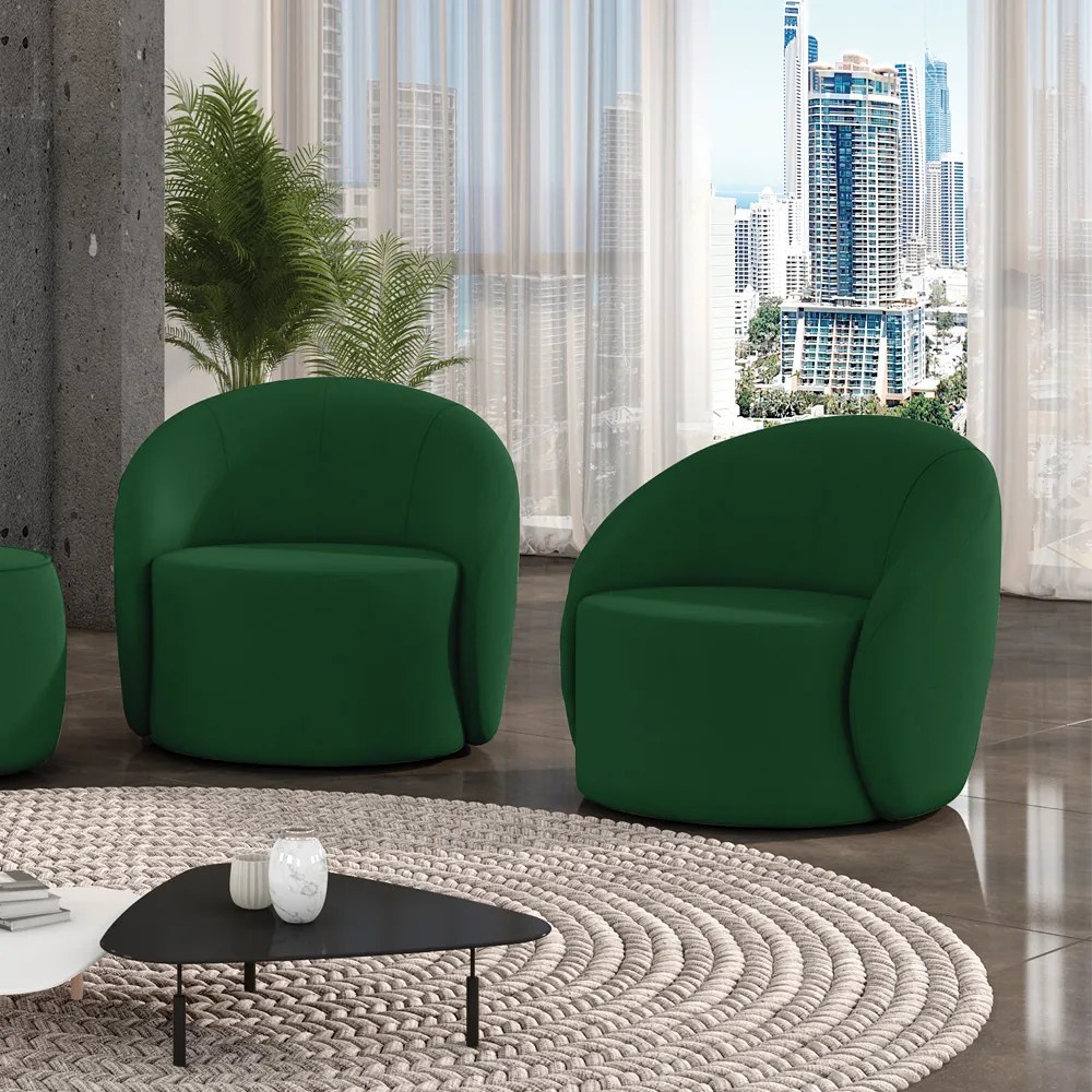 Poltrona Decorativa Orgânica Giratória Kit 2 Lua Suede D03 - D'Rossi - Verde
