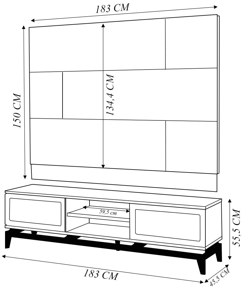 Painel com Bancada Sala de Estar 183cm Esfinge para TV até 65 Led Portas com Tela Off White/Freijó G18 - Gran Belo