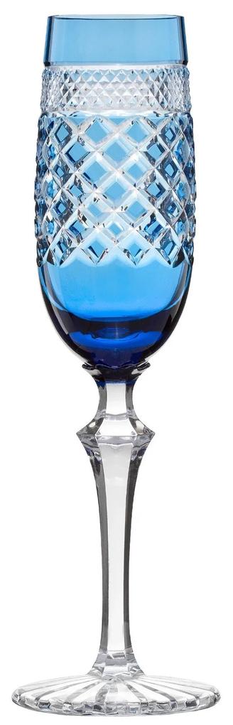 Taça de Cristal Lapidada P/ Champagne - Azul Claro  Azul Claro