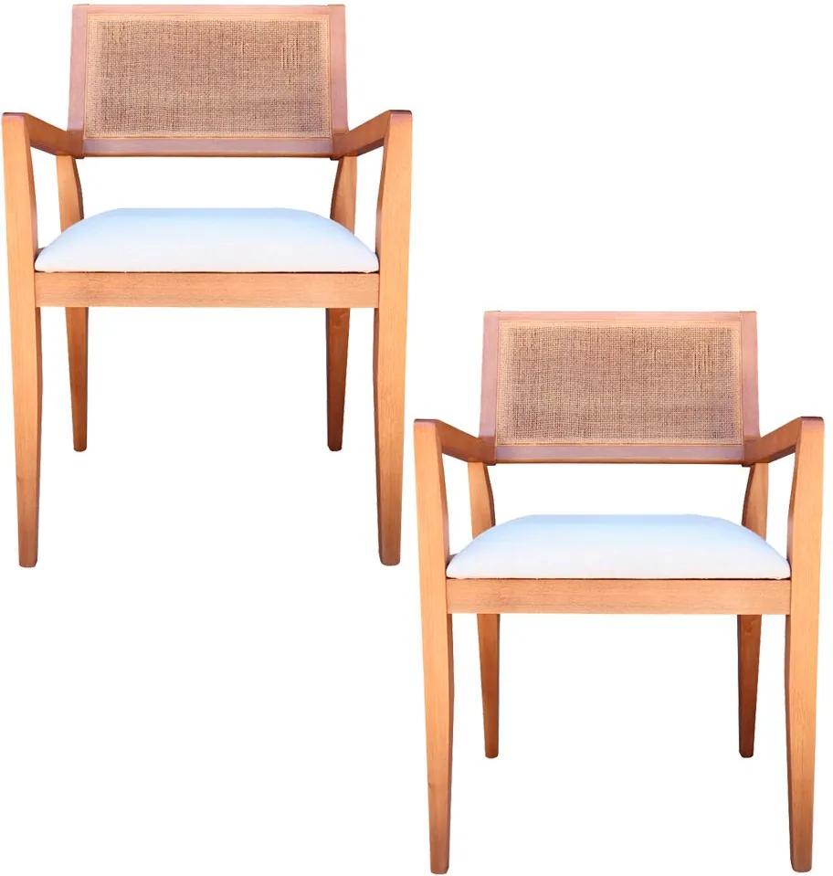 Kit 2 Cadeiras Decorativas Sala de Jantar Megan Amêndoa Linho Bege - Gran Belo