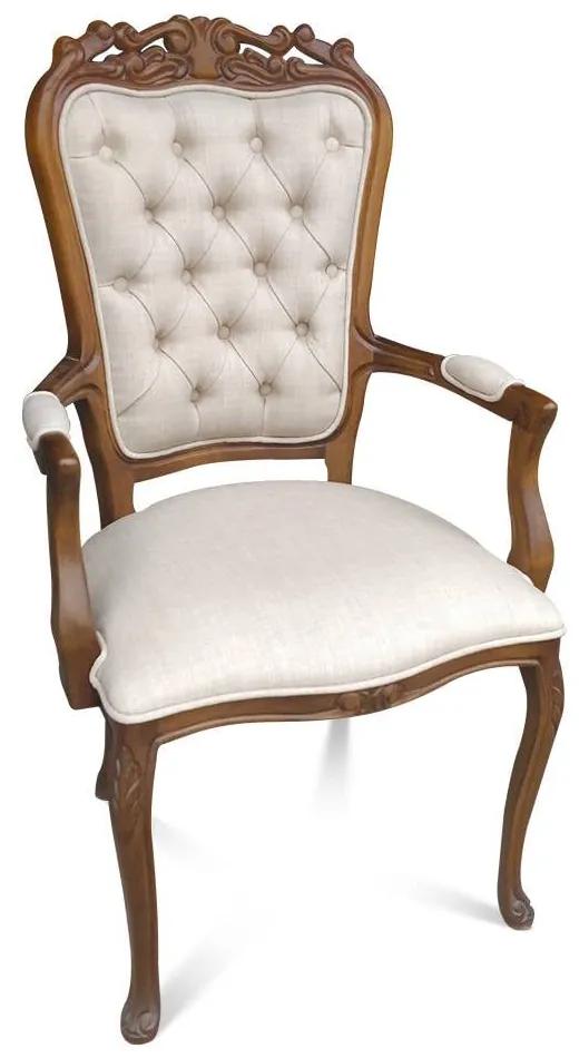 Cadeira com Braço Luís XV Capitonê Madeira Maciça Eucalipto Design de Luxo Peça Artesanal