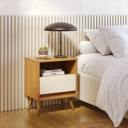 Mesa De Cabeceira Eccos Nature/Off White - Potenza Móveis