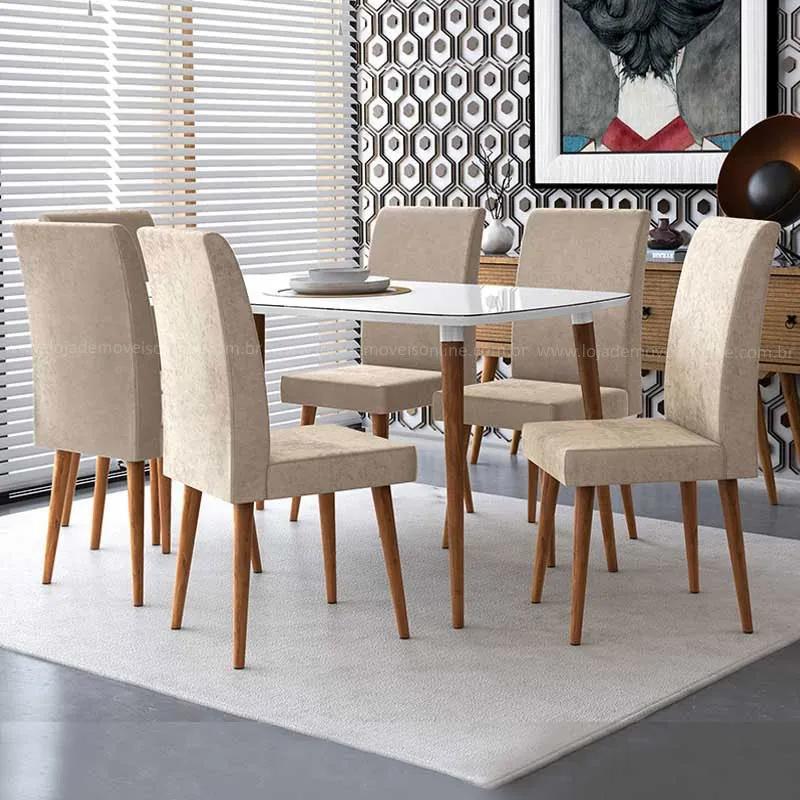 Mesa De Jantar 170 Com 6 Cadeiras Jade Rv Móveis Off White/bege