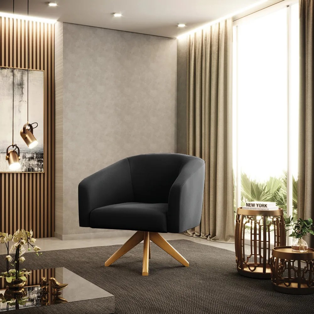 Poltrona Decorativa Giratória MA30 Kit 2 Stella Suede Preto D03 - D'Rossi