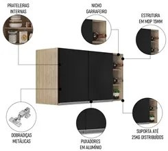 Armário de Cozinha Aéreo Califórnia 80cm e Nicho Garrafeiro 20cm Riad